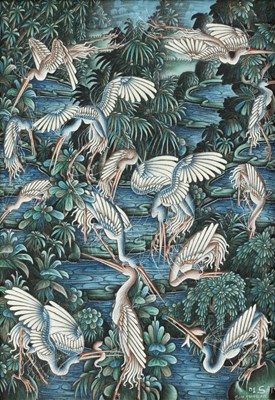 Lot 302 - Balinese School, 20th Century/Cranes/signed NI...