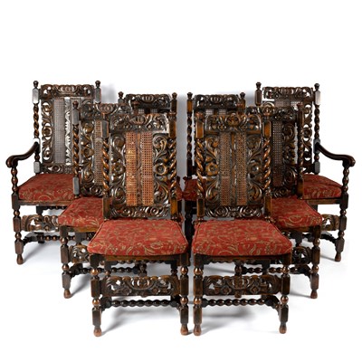 Lot 2 - A set of eight Jacobean style walnut dining...