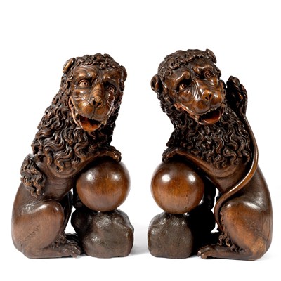 Lot 3 - A pair of Renaissance style carved oak seated...
