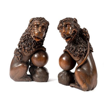 Lot 3 - A pair of Renaissance style carved oak seated...