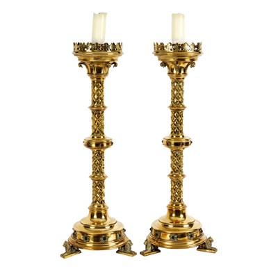 Lot 5 - A pair of 19th Century Gothic Revival brass...
