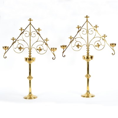 Lot 36 - A pair of 19th Century Gothic revival brass...