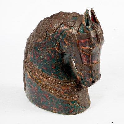 Lot 37 - A Spanish carved wooden horse head with...