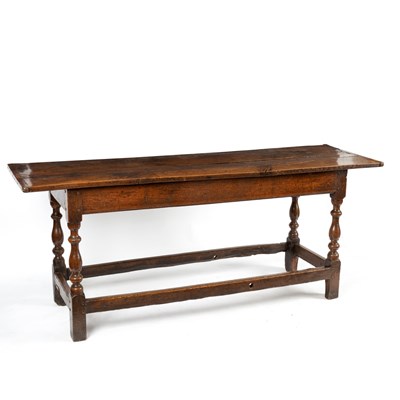 Lot 44 - An oak serving table with two-plank top on...