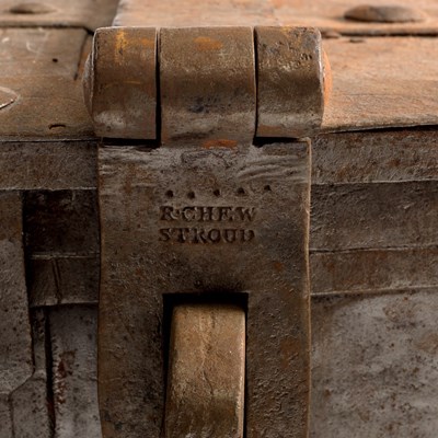 Lot 47 - A wrought iron strong box, rectangular with...