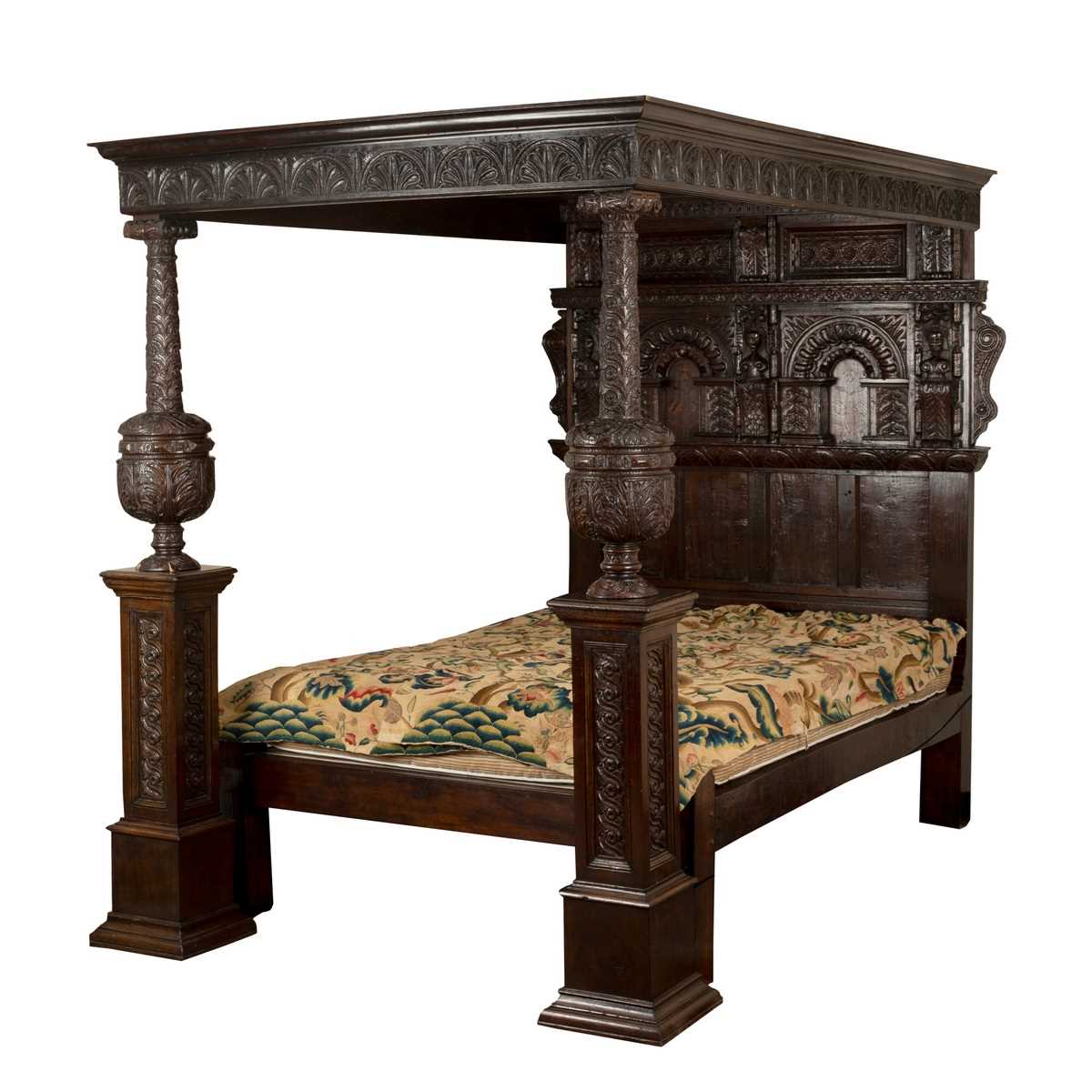 Lot 62 - An oak bedstead, 17th Century and later, the...