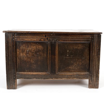 Lot 63 - An oak coffer initialled and dated 1633, 112cm...