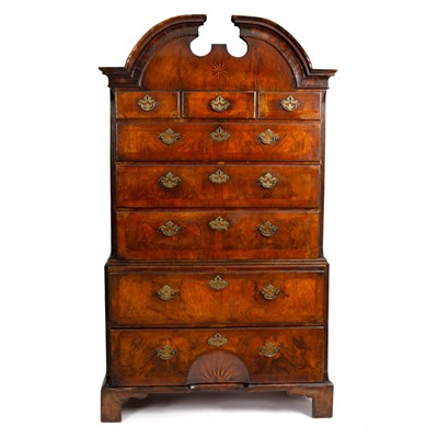 Lot 69 - A walnut and herringbone banded chest on chest,...