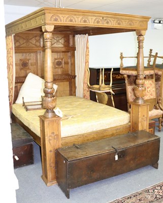 Lot 82 - An oak bed of 17th Century style with moulded...