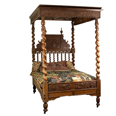 Lot 97 - A Franco-Flemish oak and walnut four-poster...