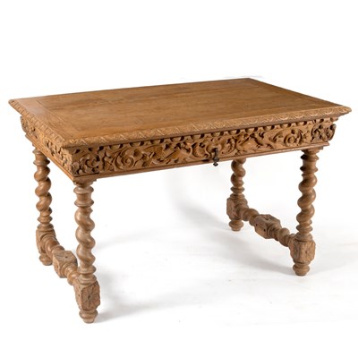 Lot 102 - A 17th Century style oak table with carved...