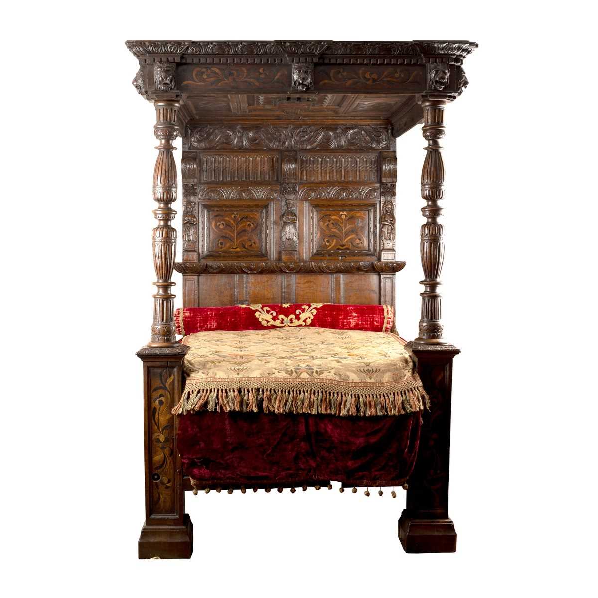 Lot 113 - An oak tester bed, early 17th Century elements...