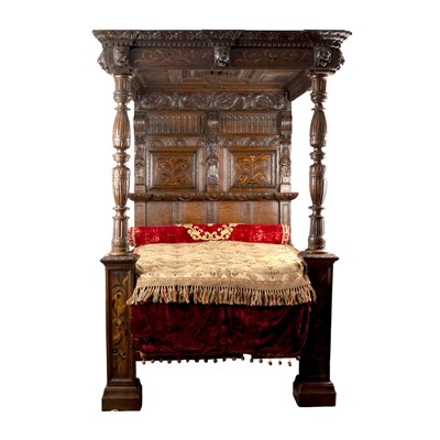 Lot 113 - An oak tester bed, early 17th Century elements...