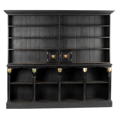 Lot 143 - A 19th Century ebonised bookcase with painted...