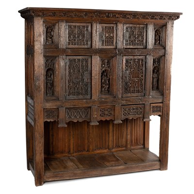 Lot 153 - A French Gothic style oak side cabinet, late...