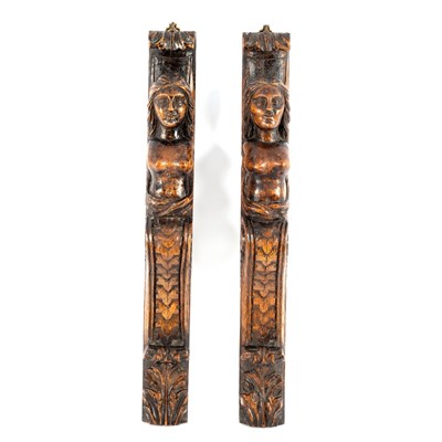 Lot 161 - A pair of oak caryatid supports, 61.5cm high