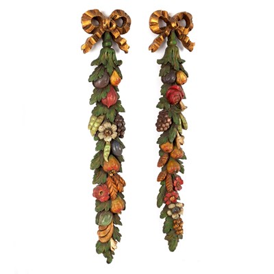 Lot 163 - A pair of hanging fruit carvings, 70cm long