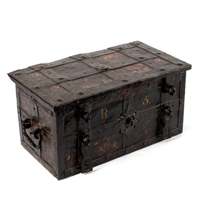 Lot 184 - A wrought iron Armada chest, probably German...