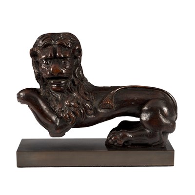 Lot 221 - A carved oak model of a lion, 16th/17th...