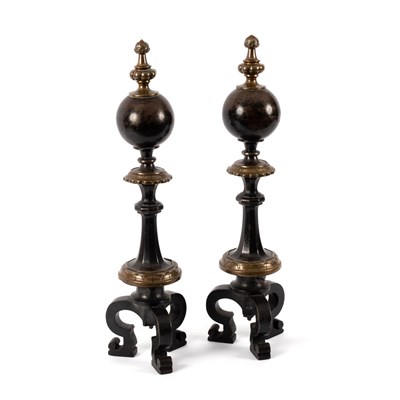 Lot 224 - A pair of andiron ends of 18th Century style,...