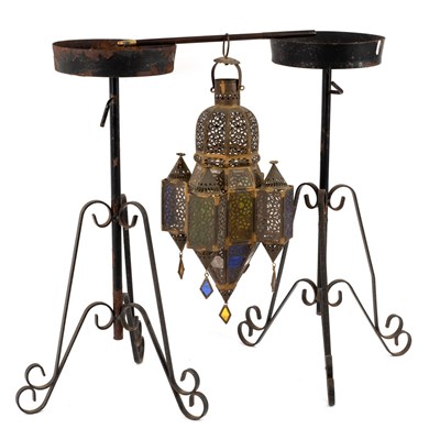 Lot 239 - A pierced brass Turkish hanging lantern with...