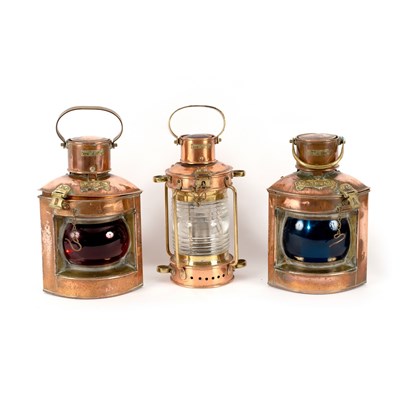 Lot 241 - Two copper ships lanterns, Port and Starboard,...