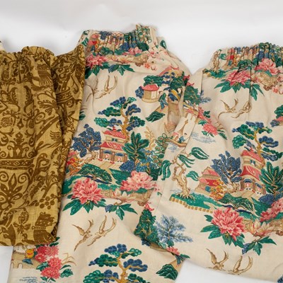 Lot 275 - Three curtains printed panels of birds,...