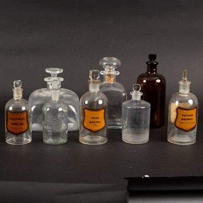 Lot 295 - Three apothecaries' labelled glass jars, three...