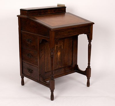 Lot 321 - An Edwardian rosewood and inlaid Davenport,...