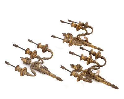 Lot 338 - Three gilt brass three-branch, three-light...