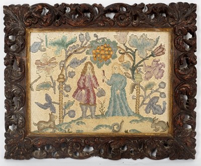 Lot 446 - A late 17th Century needlework picture of lady...