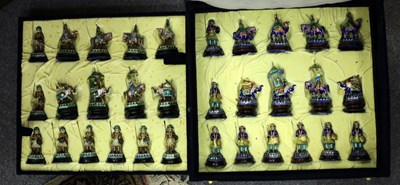 Lot 480 - A chess set of enamelled Indian warriors...