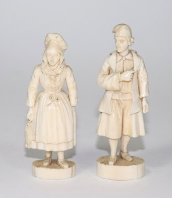 Lot 628 - A pair of Dieppe ivory figures of fisherfolk,...