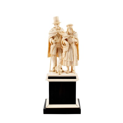 Lot 630 - A Dieppe ivory group figure of an elderly...