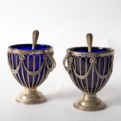 Lot 655 - A pair of silver sugar baskets, EJH/NH, London...