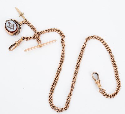 Lot 725 - A 9ct rose gold Albert chain with clip to each...