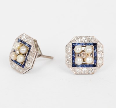 Lot 745 - A pair of Art Deco diamond, sapphire and pearl...