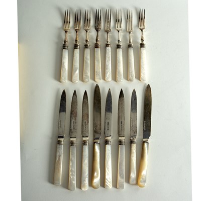 Lot 26 - Eight pairs of silver dessert knives and forks,...