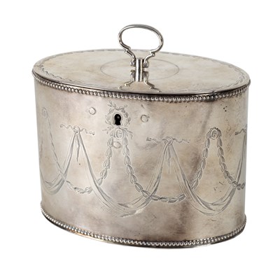 Lot 30 - A George III silver oval tea caddy, Richard...