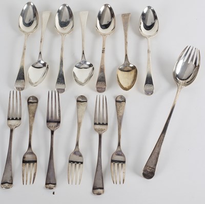 Lot 41 - Six Hanoverian pattern silver table forks, RC,...