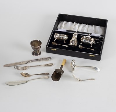 Lot 52 - A three-piece silver cruet, Birmingham 1974,...