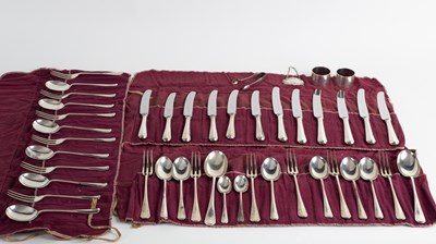 Lot 57 - A Hanoverian pattern silver table service for...