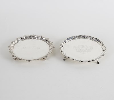 Lot 62 - A silver waiter, Chester 1911, inscription...