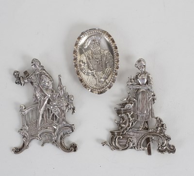 Lot 76 - A pair of white metal figures, gallant with...