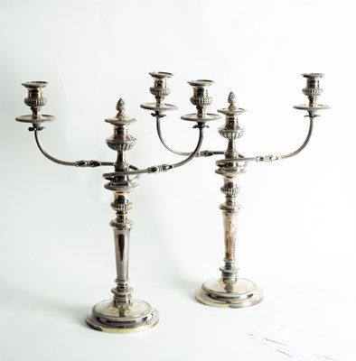 Lot 82 - A pair of silver plated three-light,...