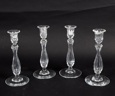 Lot 158 - Four late 19th Century cut glass candlesticks...