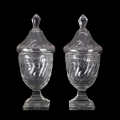 Lot 159 - A pair of 19th Century cut glass bonbon vases...