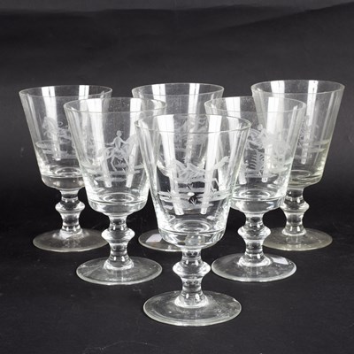 Lot 161 - A set of six glass rummers, each with etched...