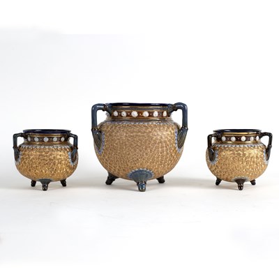 Lot 167 - Three Royal Doulton stoneware cauldrons,...