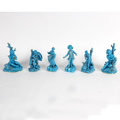 Lot 195 - A group of six turquoise glaze figures,...